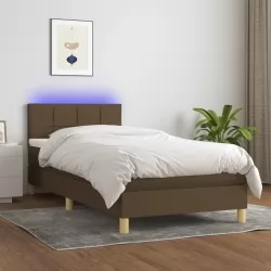 Боксспринг легло с матрак и LED, тъмнокафяво, 100x200 см, плат