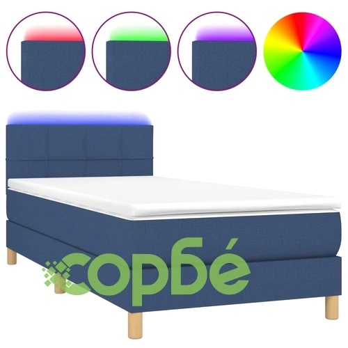 Боксспринг легло с матрак и LED, синьо, 100x200 см, плат ➤ топ цена ➤ sorbe.bg
