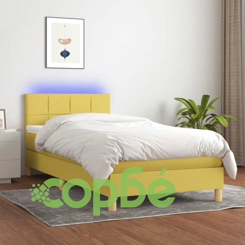 Боксспринг легло с матрак и LED, зелено, 100x200 см, плат ➤ топ цена ➤ sorbe.bg