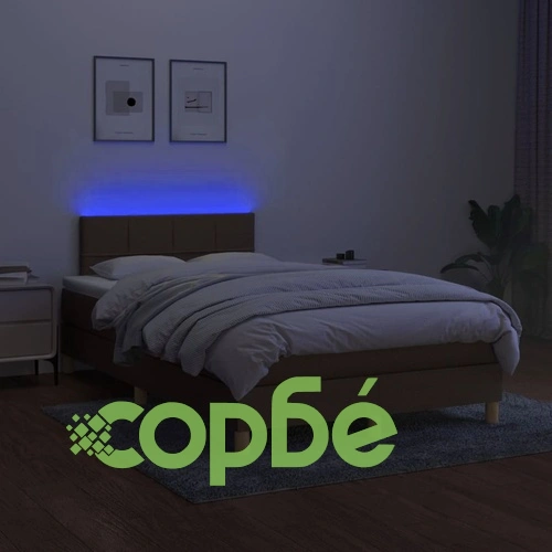 Боксспринг легло с матрак и LED, тъмнокафяво, 120x200 см, плат ➤ топ цена ➤ sorbe.bg