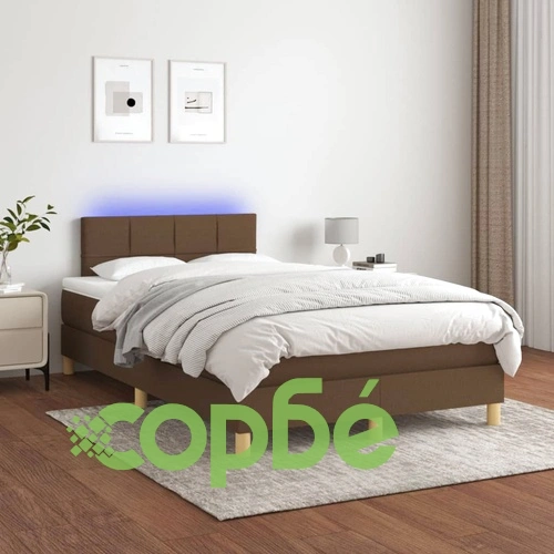 Боксспринг легло с матрак и LED, тъмнокафяво, 120x200 см, плат ➤ топ цена ➤ sorbe.bg