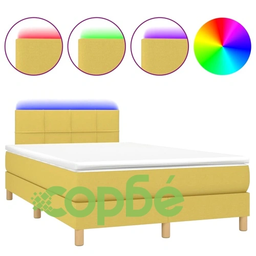 Боксспринг легло с матрак и LED, зелено, 120x200 см, плат ➤ топ цена ➤ sorbe.bg