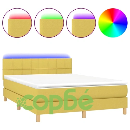 Боксспринг легло с матрак и LED, зелено, 140x190 см, плат ➤ топ цена ➤ sorbe.bg