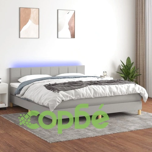 Боксспринг легло с матрак и LED, светлосиво, 160x200 см, плат ➤ топ цена ➤ sorbe.bg