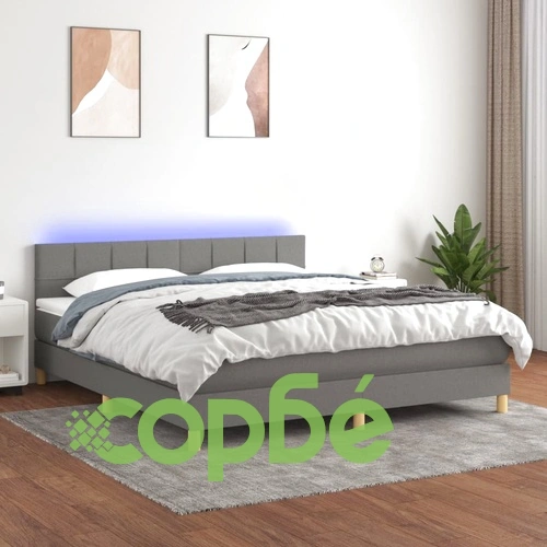 Боксспринг легло с матрак и LED, тъмносиво, 160x200 см, плат ➤ топ цена ➤ sorbe.bg