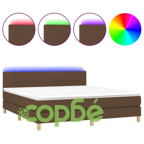 Боксспринг легло с матрак и LED, тъмнокафяво, 160x200 см, плат  ➤ топ цена ➤ sorbe.bg