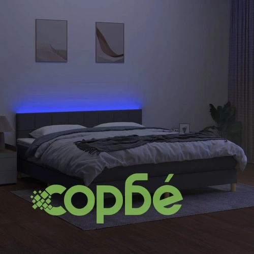 Боксспринг легло с матрак и LED, тъмносиво, 180x200 см, плат ➤ топ цена ➤ sorbe.bg