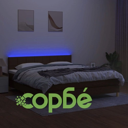 Боксспринг легло с матрак и LED, тъмнокафяво, 180x200 см, плат ➤ топ цена ➤ sorbe.bg