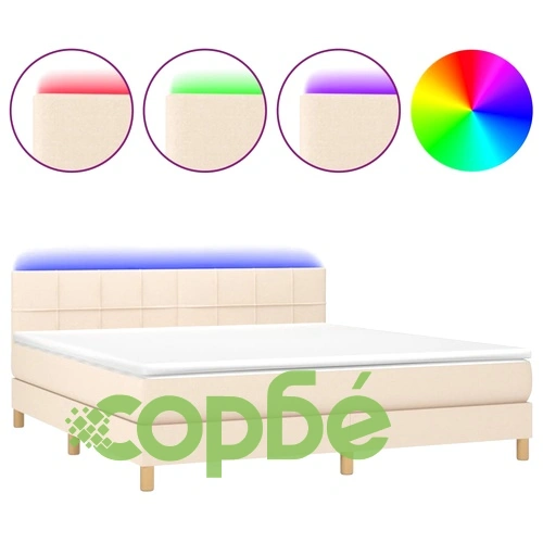 Боксспринг легло с матрак и LED, кремаво, 180x200 см, плат ➤ топ цена ➤ sorbe.bg