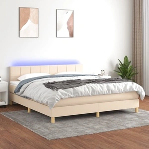 Боксспринг легло с матрак и LED, кремаво, 180x200 см, плат