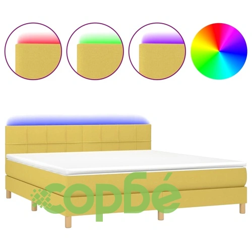 Боксспринг легло с матрак и LED, зелено, 180x200 см, плат ➤ топ цена ➤ sorbe.bg