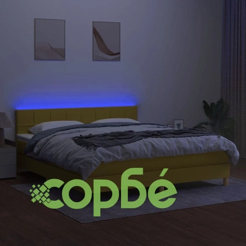 Боксспринг легло с матрак и LED, зелено, 180x200 см, плат ➤ топ цена ➤ sorbe.bg