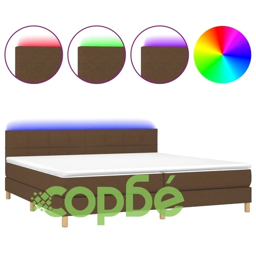 Боксспринг легло с матрак и LED, тъмнокафяво, 200x200 см, плат ➤ топ цена ➤ sorbe.bg