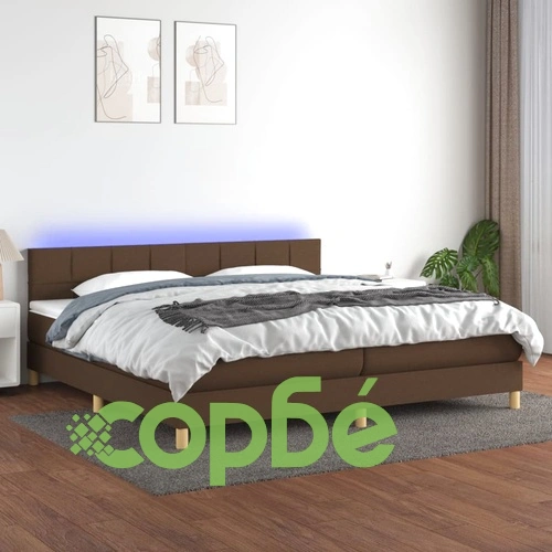 Боксспринг легло с матрак и LED, тъмнокафяво, 200x200 см, плат ➤ топ цена ➤ sorbe.bg