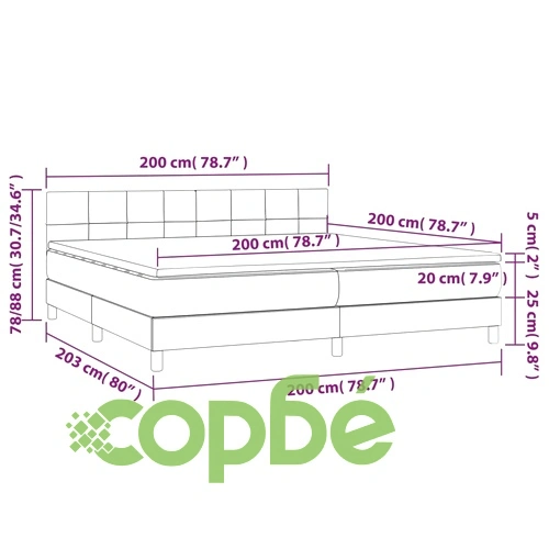 Боксспринг легло с матрак и LED, кремава, 200x200 см, плат ➤ топ цена ➤ sorbe.bg