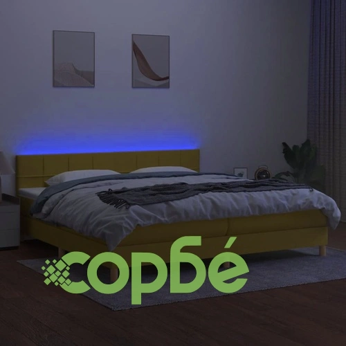 Боксспринг легло с матрак и LED, зелена, 200x200 см, плат ➤ топ цена ➤ sorbe.bg