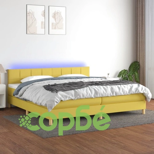 Боксспринг легло с матрак и LED, зелена, 200x200 см, плат ➤ топ цена ➤ sorbe.bg