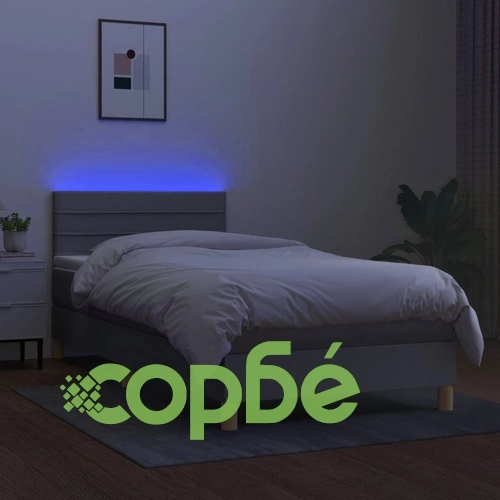 Боксспринг легло с матрак и LED, светлосиво, 80x200 см, плат ➤ топ цена ➤ sorbe.bg