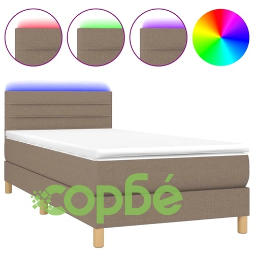 Боксспринг легло с матрак и LED, таупе, 90x200 см, плат ➤ топ цена ➤ sorbe.bg