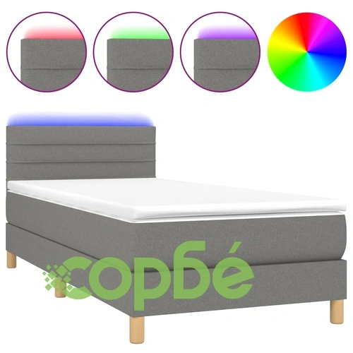Боксспринг легло с матрак и LED, тъмносиво, 100x200 см, плат ➤ топ цена ➤ sorbe.bg
