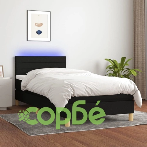 Боксспринг легло с матрак и LED, черно, 100x200 см, плат ➤ топ цена ➤ sorbe.bg