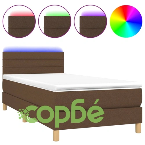 Боксспринг легло с матрак и LED, тъмнокафяво, 100x200 см, плат ➤ топ цена ➤ sorbe.bg
