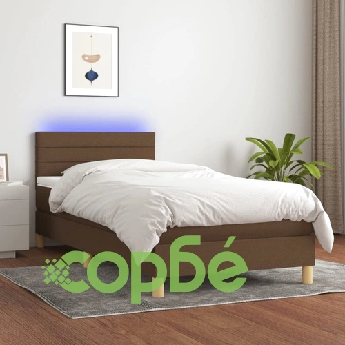 Боксспринг легло с матрак и LED, тъмнокафяво, 100x200 см, плат ➤ топ цена ➤ sorbe.bg