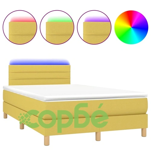 Боксспринг легло с матрак и LED, зелено, 120x200 см, плат ➤ топ цена ➤ sorbe.bg
