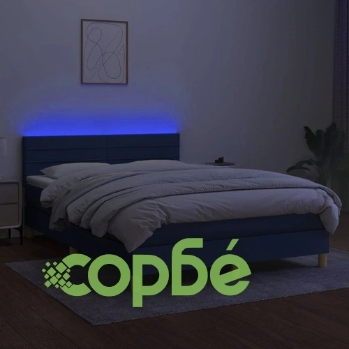 Боксспринг легло с матрак и LED, синьо, 140x200 см, плат ➤ топ цена ➤ sorbe.bg