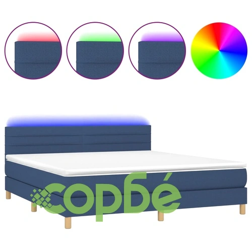 Боксспринг легло с матрак и LED, синьо, 160x200 см, плат ➤ топ цена ➤ sorbe.bg