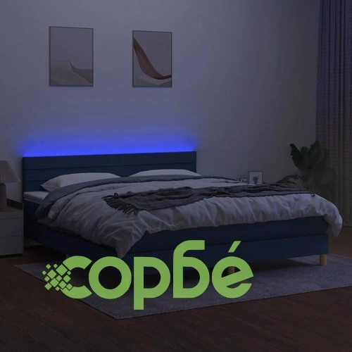 Боксспринг легло с матрак и LED, синьо, 160x200 см, плат ➤ топ цена ➤ sorbe.bg
