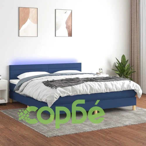 Боксспринг легло с матрак и LED, синьо, 160x200 см, плат ➤ топ цена ➤ sorbe.bg