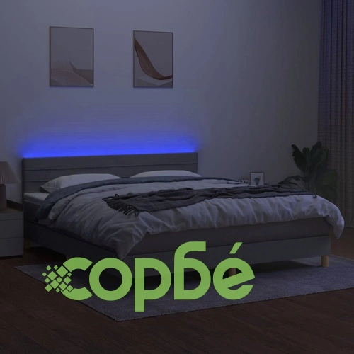 Боксспринг легло с матрак и LED, светлосиво, 180x200 см, плат ➤ топ цена ➤ sorbe.bg