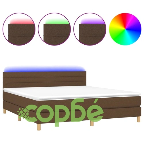 Боксспринг легло с матрак и LED, тъмнокафяво, 180x200 см, плат ➤ топ цена ➤ sorbe.bg