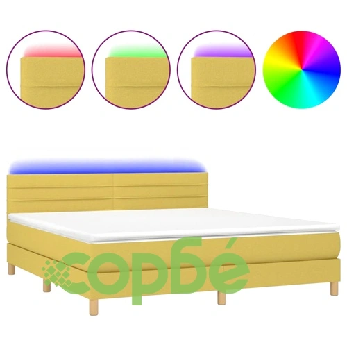 Боксспринг легло с матрак и LED, зелено, 180x200 см, плат ➤ топ цена ➤ sorbe.bg