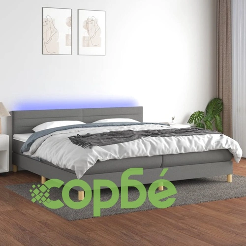 Боксспринг легло с матрак и LED, тъмносива, 200x200 см, плат ➤ топ цена ➤ sorbe.bg