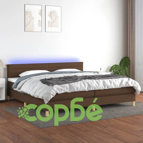 Боксспринг легло с матрак и LED, тъмнокафява, 200x200 см, плат ➤ топ цена ➤ sorbe.bg