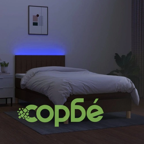 Боксспринг легло с матрак и LED, тъмнокафяво, 80x200 см, плат ➤ топ цена ➤ sorbe.bg