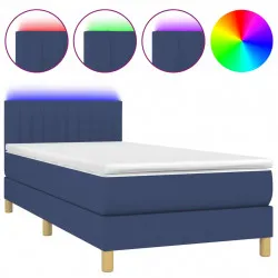 Боксспринг легло с матрак и LED, синьо, 80x200 см, плат 