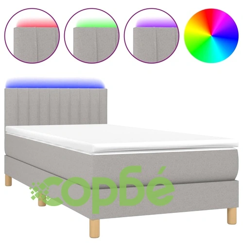 Боксспринг легло с матрак и LED, светлосиво, 90x200 см, плат ➤ топ цена ➤ sorbe.bg
