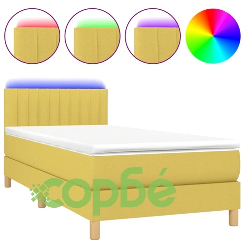 Боксспринг легло с матрак и LED, зелено, 100x200 см, плат ➤ топ цена ➤ sorbe.bg