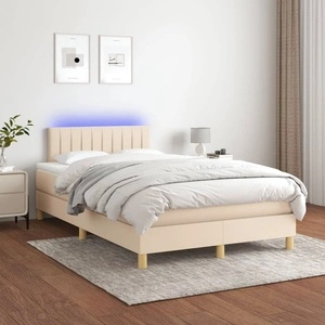 Боксспринг легло с матрак и LED, кремаво, 120x200 см, плат
