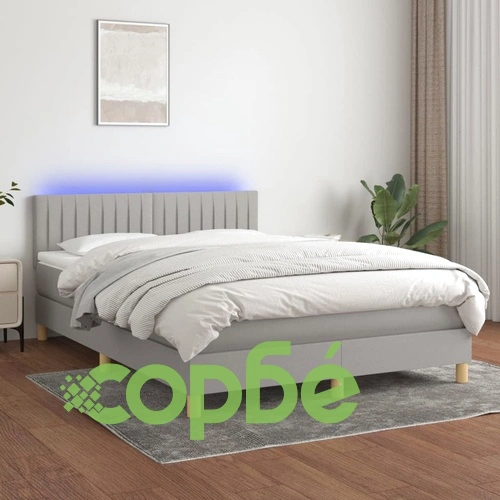 Боксспринг легло с матрак и LED, светлосиво, 140x190 см, плат ➤ топ цена ➤ sorbe.bg