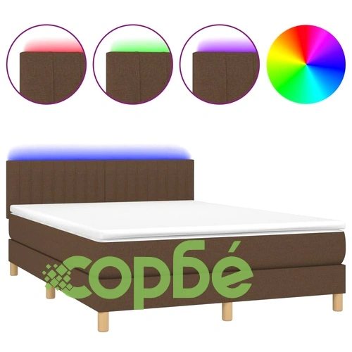 Боксспринг легло с матрак и LED, тъмнокафяво, 140x200 см, плат ➤ топ цена ➤ sorbe.bg