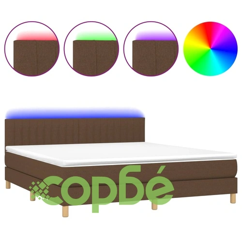 Боксспринг легло с матрак и LED, тъмнокафяво, 160x200 см, плат ➤ топ цена ➤ sorbe.bg