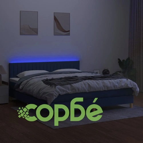 Боксспринг легло с матрак и LED, синьо, 180x200 см, плат ➤ топ цена ➤ sorbe.bg