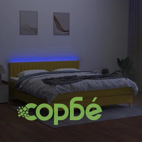 Боксспринг легло с матрак и LED, зелено, 180x200 см, плат ➤ топ цена ➤ sorbe.bg