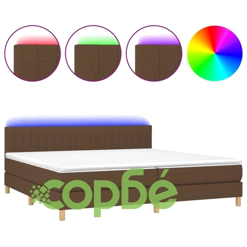 Боксспринг легло с матрак и LED, тъмнокафява, 200x200 см, плат ➤ топ цена ➤ sorbe.bg