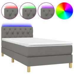 Боксспринг легло с матрак и LED, тъмносиво, 80x200 см, плат