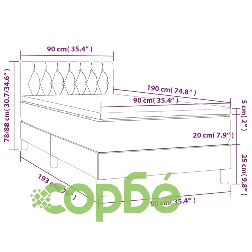 Боксспринг легло с матрак и LED, кремава, 90x190 см, плат ➤ топ цена ➤ sorbe.bg